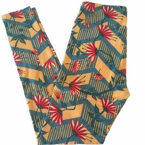 LulaRoe Leggings Floral Stripe Chevron Pattern Gold Red Teal Orange One Size